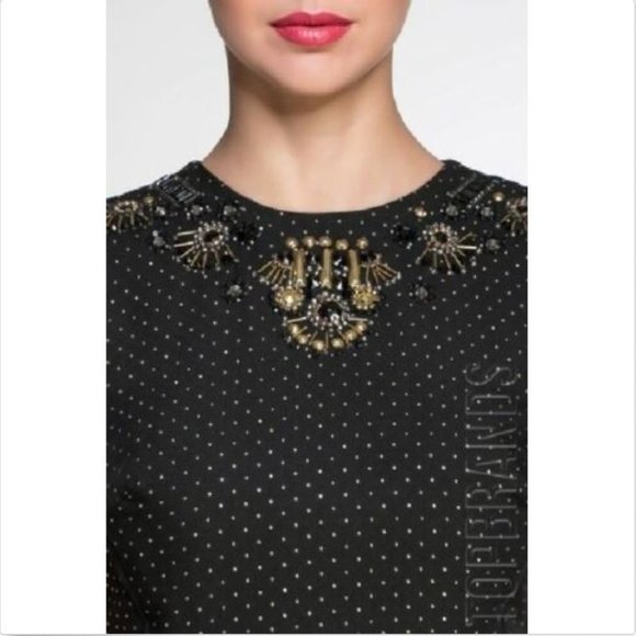 Marchesa Voyage Dot Beaded Fit & Flare Dress 10 - Picture 2 of 7